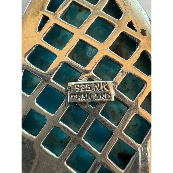 48.7mm NK 925 Sterling Silver Slide Closure Pendant w/ Pear Shaped Blue Gemstone - Picture 3 of 7